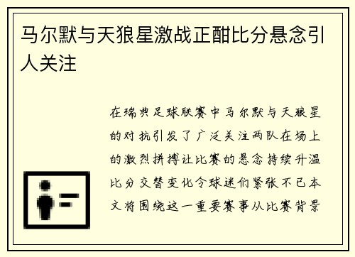 马尔默与天狼星激战正酣比分悬念引人关注